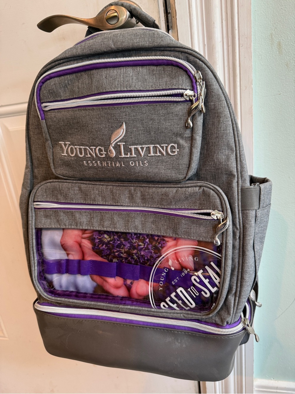 Young Living Gray and Purple Essential Oil Organizer Backpack